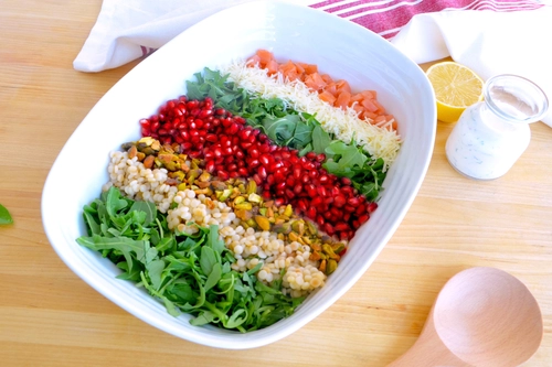 Chopped Salad with Israeli Couscous Pomegranate and Creamy Basil Dressing_Michelle Dudash+.jpg